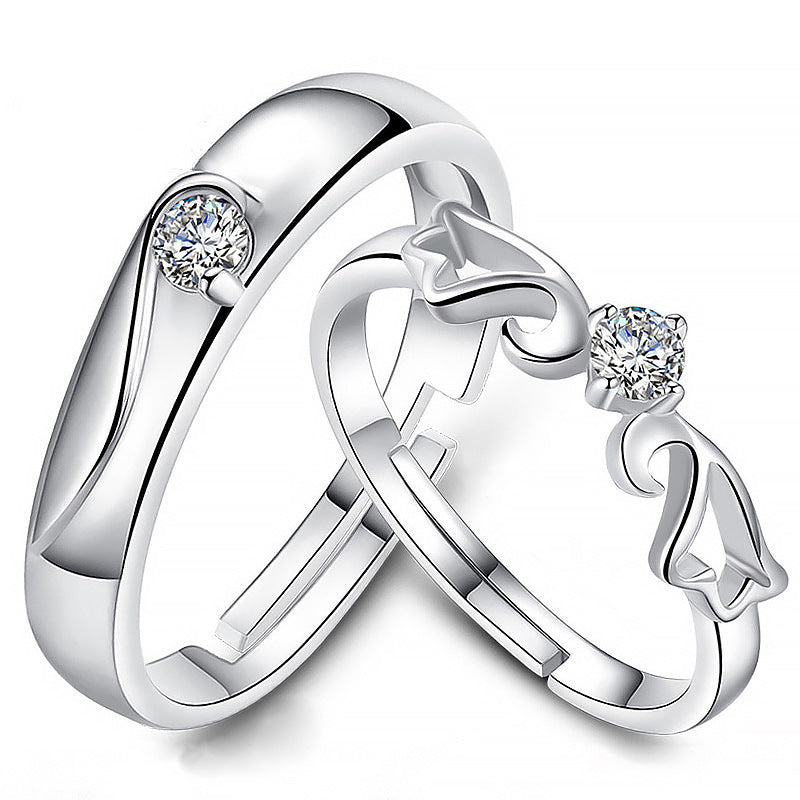 Zircon Wings Adjustable Silver Couple Rings