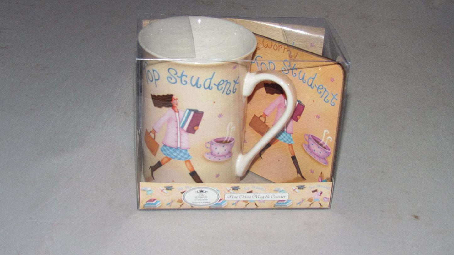 "TOP STUDENT" COFFEE MUG AND COASTER GIFT SET LP98035