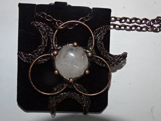 'Dark Spirit' 'Full Moon' Copper and Genuine Clear Quartz Statement Necklace
