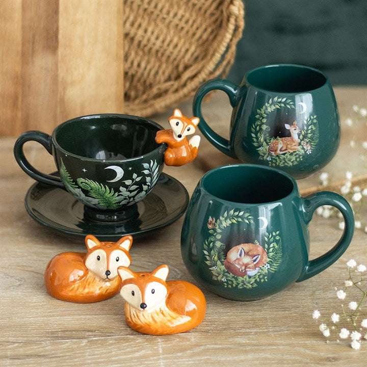 Green Forest Teacup with Fox
