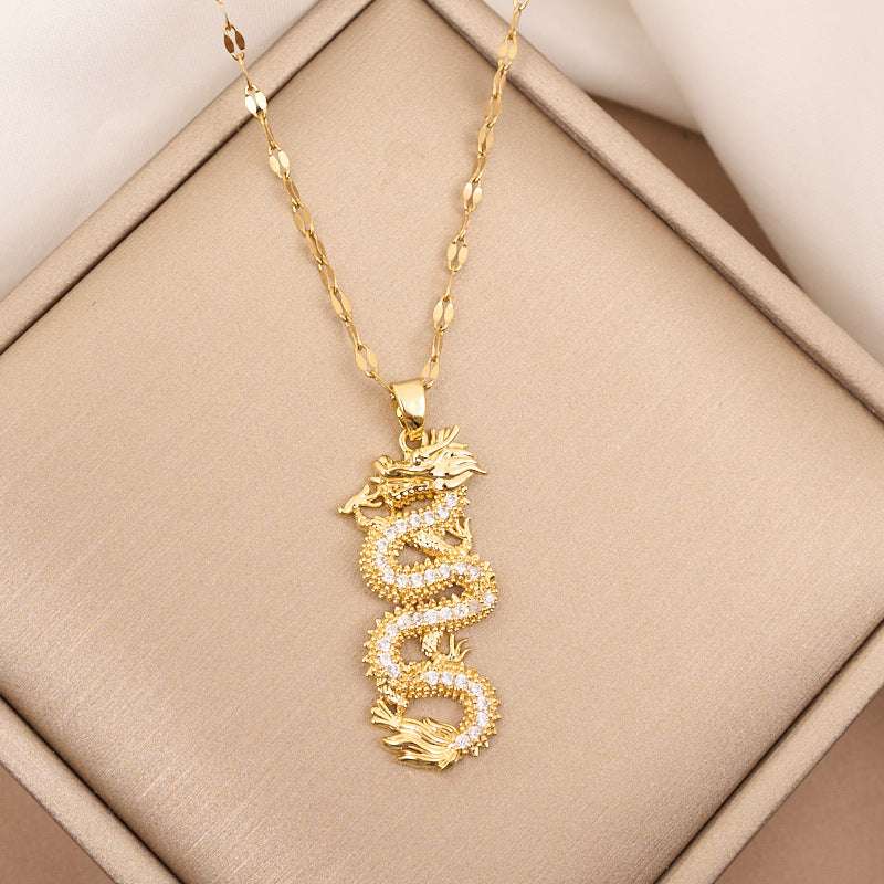 Zodiac Gold Dragon Pendant Necklace