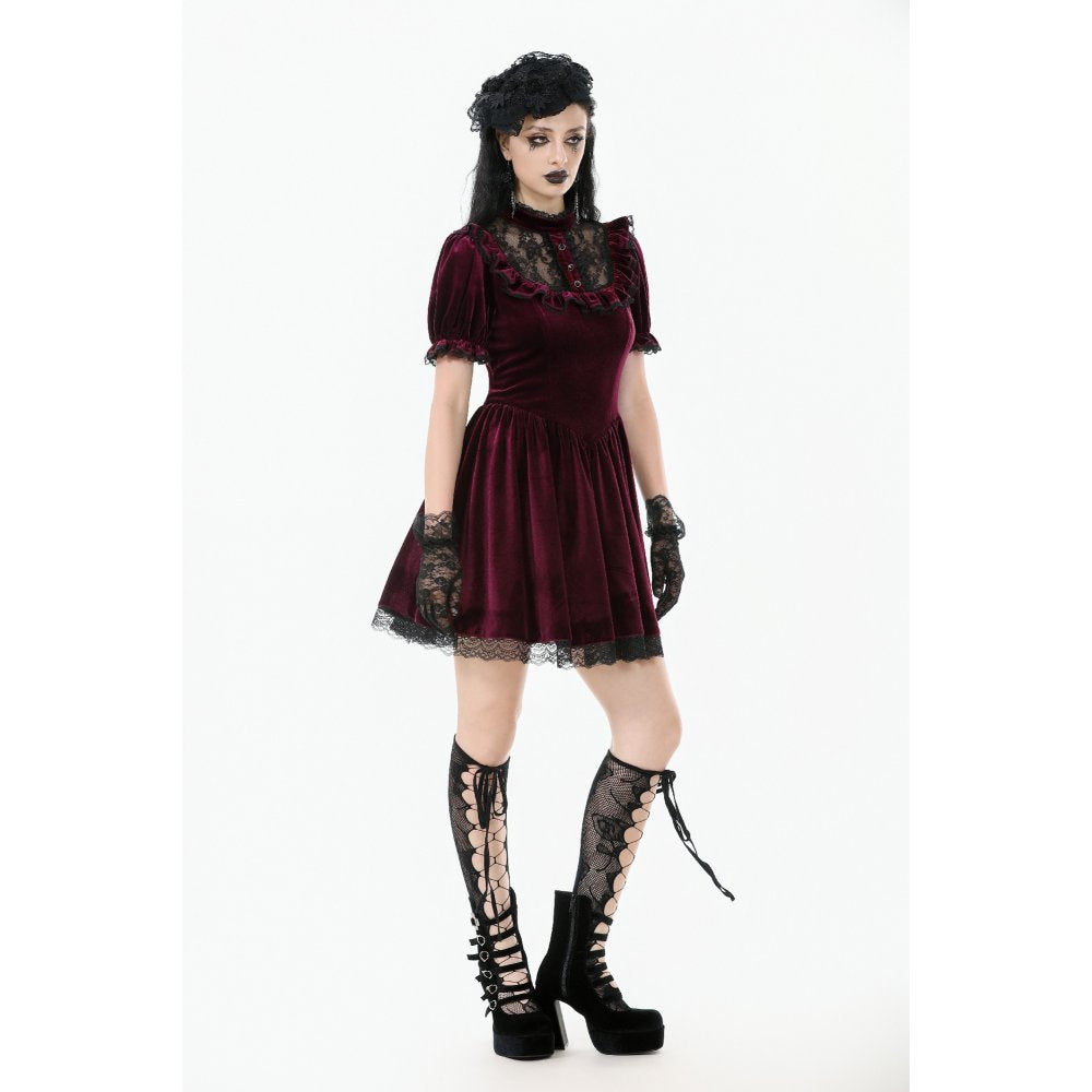 Dark in Love Ophelia Lace Collar Burgundy Velvet Goth Dress