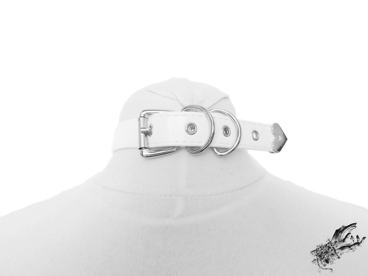 White Faux Leather Studded Heart Padlock Choker