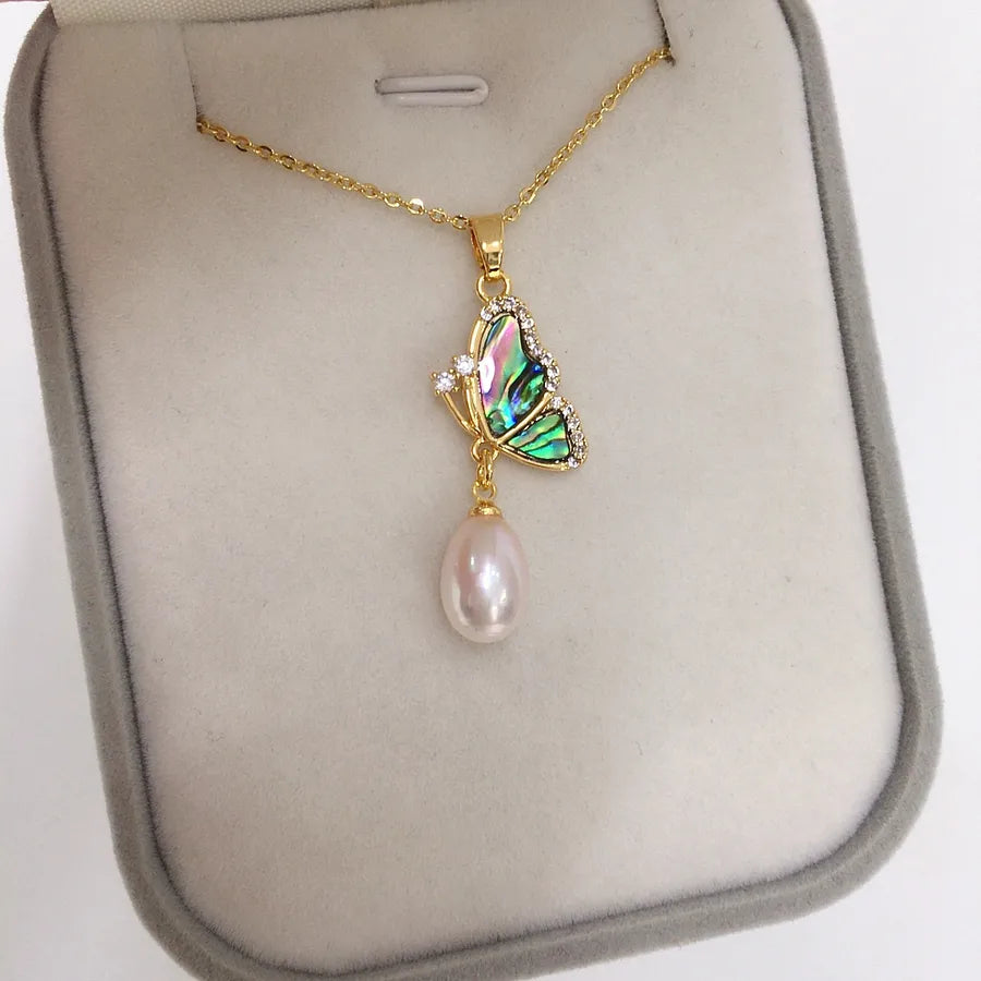 Zhuji Pearl Pendant Abalone Fritillary Small Butterfly Water Drop Pearl Necklace