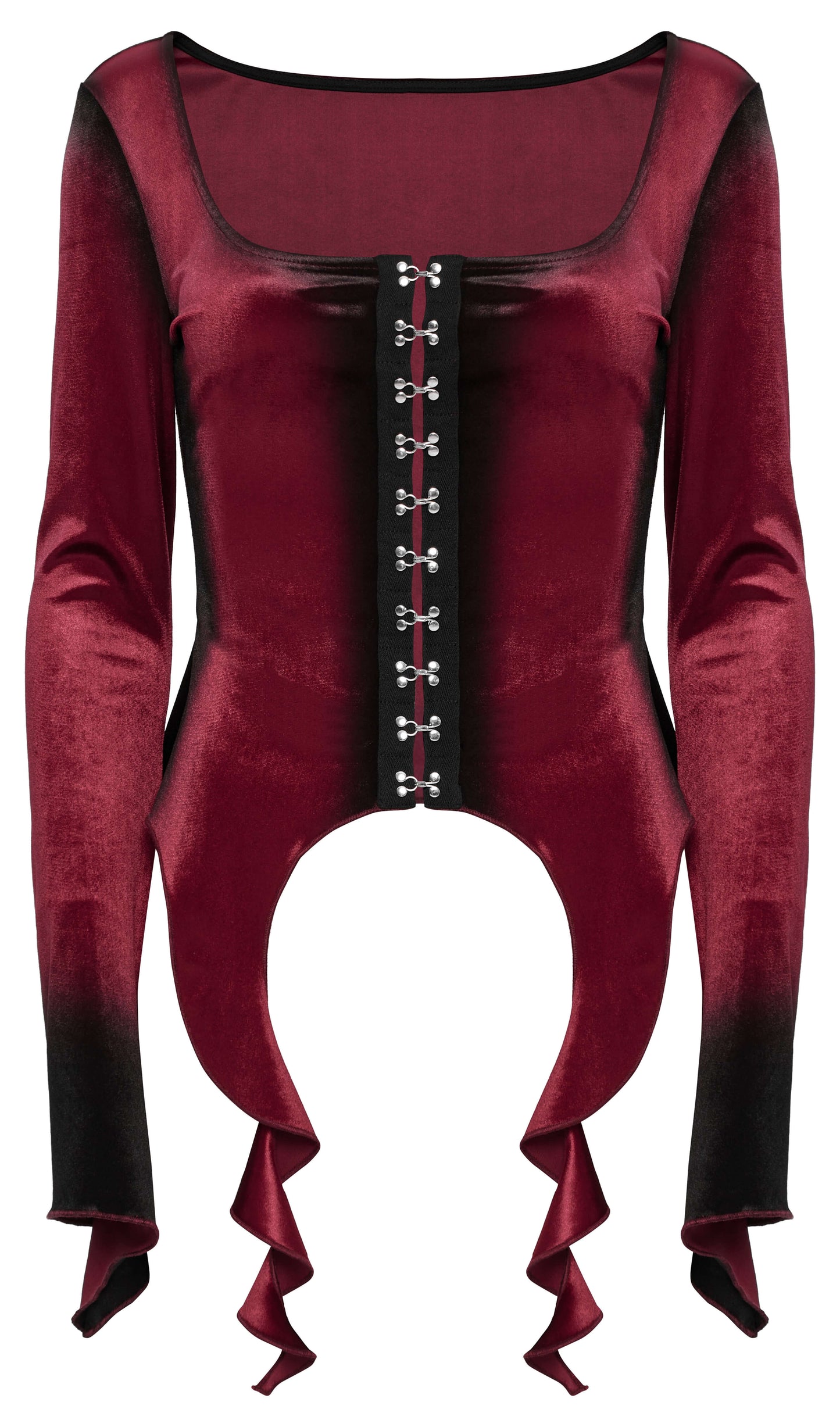 Punk Rave Leticia Burgundy Gradient Velvet Top with Feature Hooks and Eyes