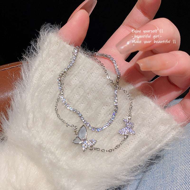 Zircon Butterfly Double Chain Bracelet