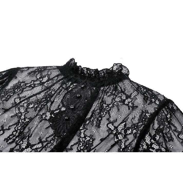 Dark in Love Aoife Black Hollow Lace Elastic Pleated Waist Eyelash Lace Cuff Top