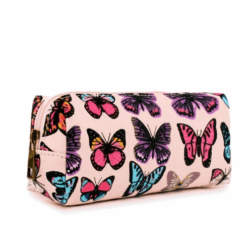 PC-B - Miss Lulu Canvas Pencil Case Butterfly Pink