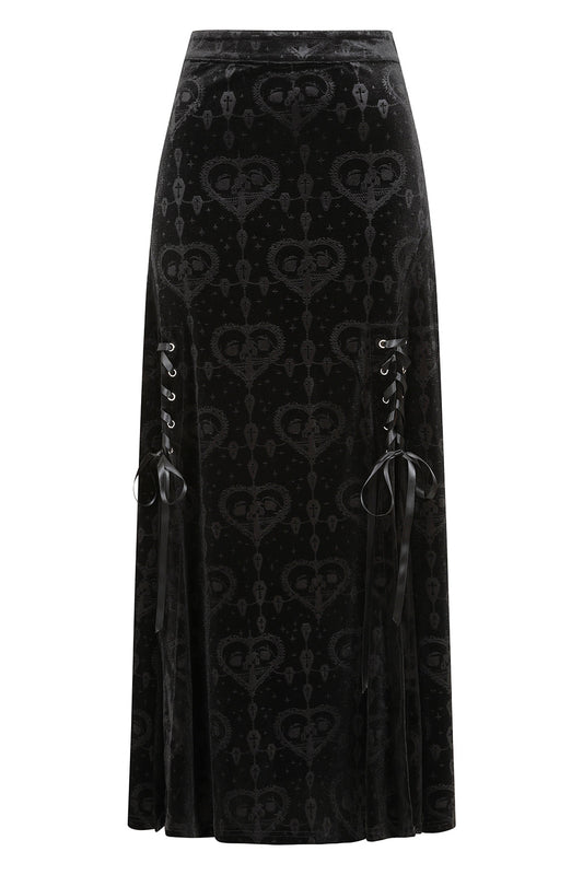 Banned Trivia Goth Velvet Skirt in Black