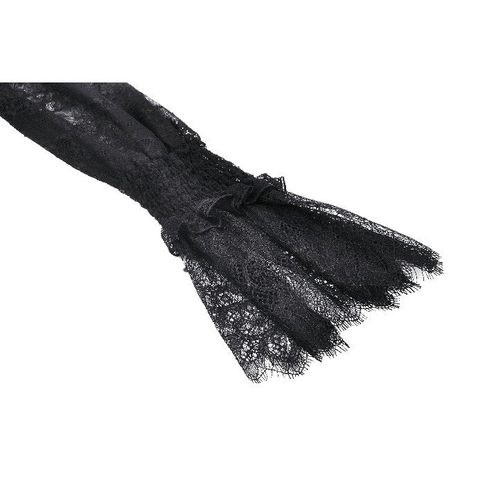 Dark in Love Aoife Black Hollow Lace Elastic Pleated Waist Eyelash Lace Cuff Top