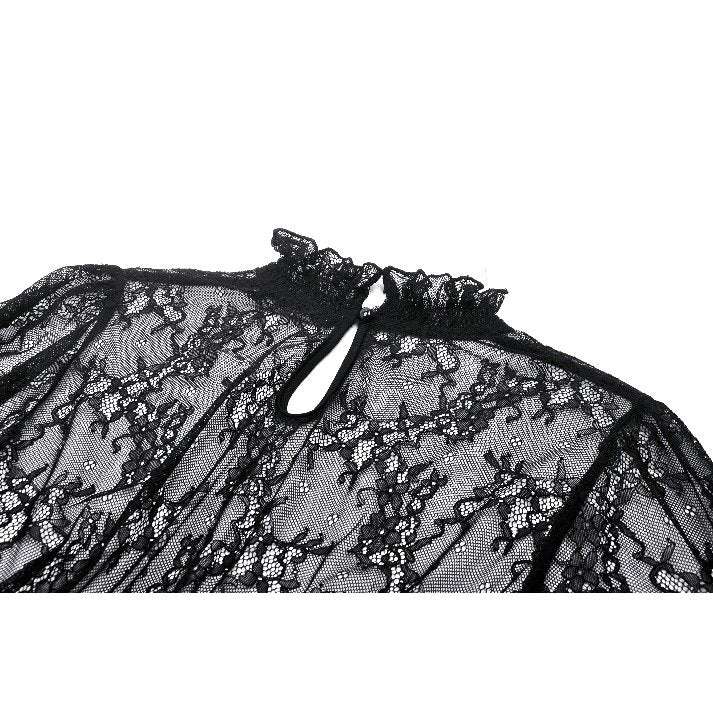 Dark in Love Aoife Black Hollow Lace Elastic Pleated Waist Eyelash Lace Cuff Top