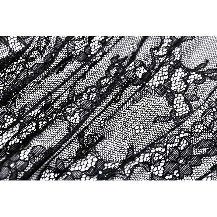 Dark in Love Aoife Black Hollow Lace Elastic Pleated Waist Eyelash Lace Cuff Top