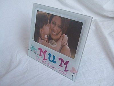 "Mum First and Forever Friend" Sentimental White Glass 5.5" x 3.5" (14x9cm) Photo frame