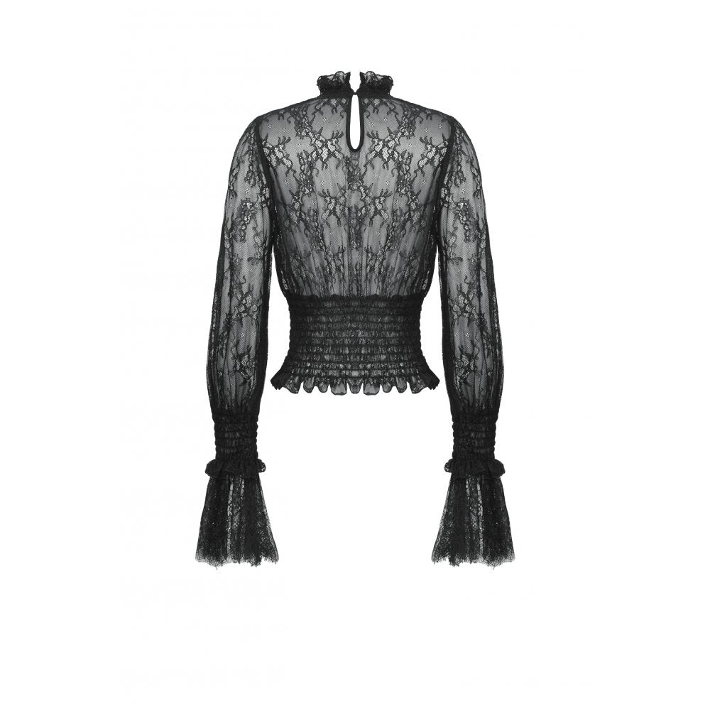 Dark in Love Aoife Black Hollow Lace Elastic Pleated Waist Eyelash Lace Cuff Top