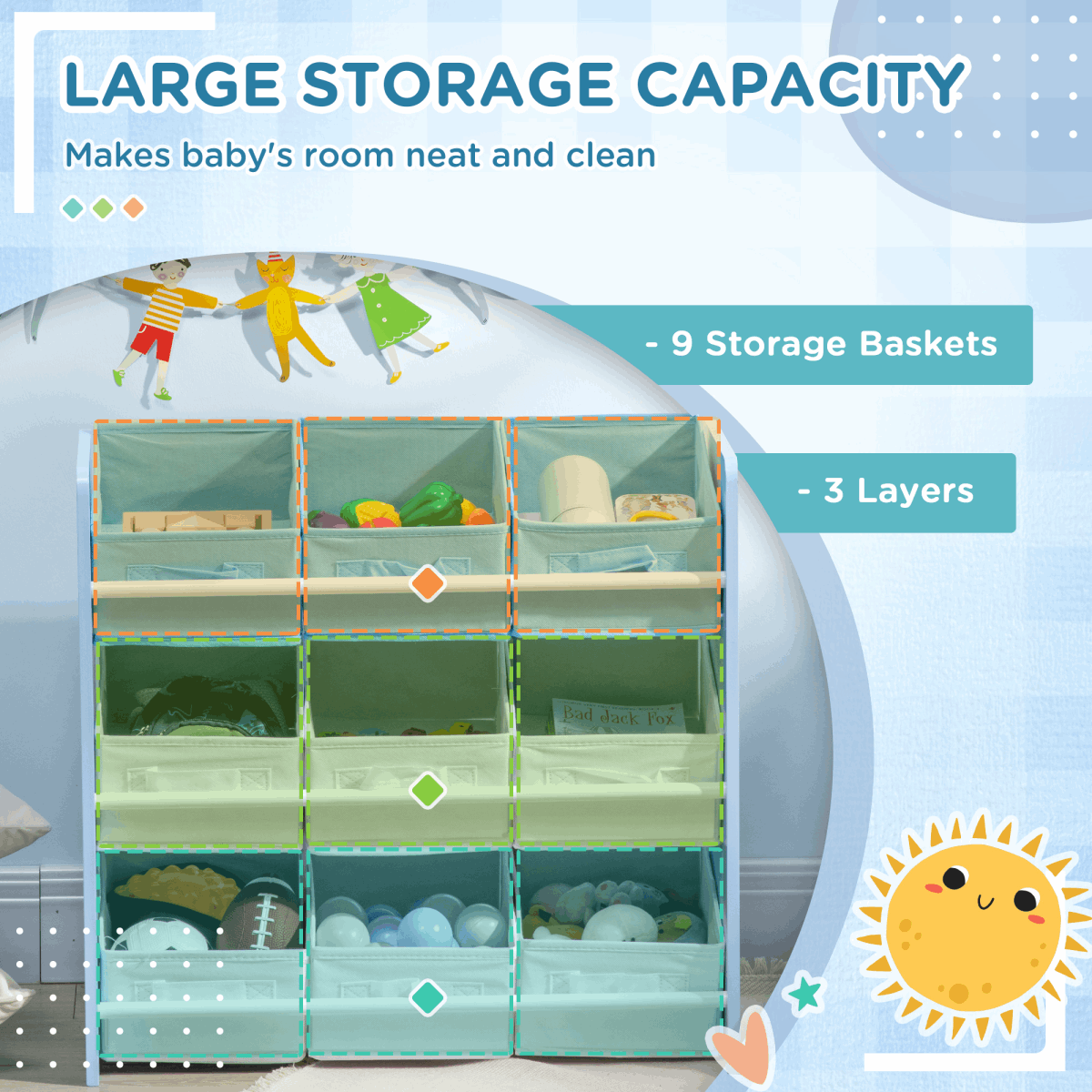 ZONEKIZ Storage Unit W/9 Removable Storage Baskets for Nursery Playroom - Blue