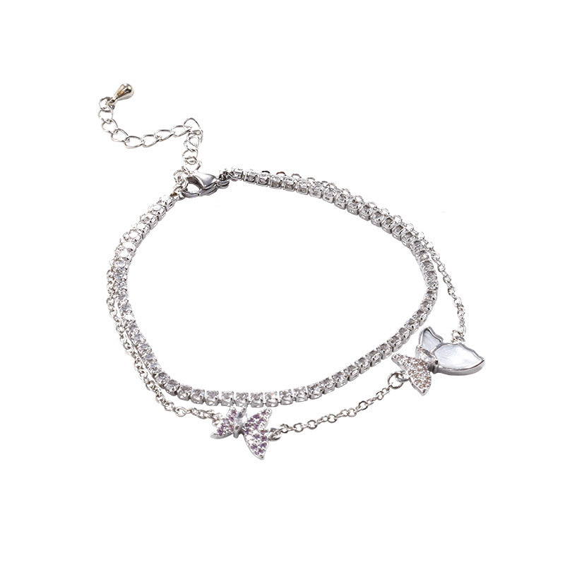 Zircon Butterfly Double Chain Bracelet