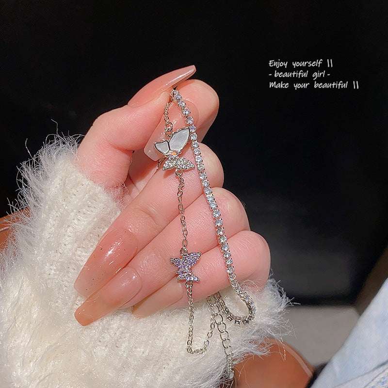 Zircon Butterfly Double Chain Bracelet