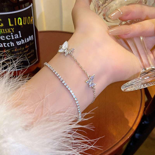 Zircon Butterfly Double Chain Bracelet