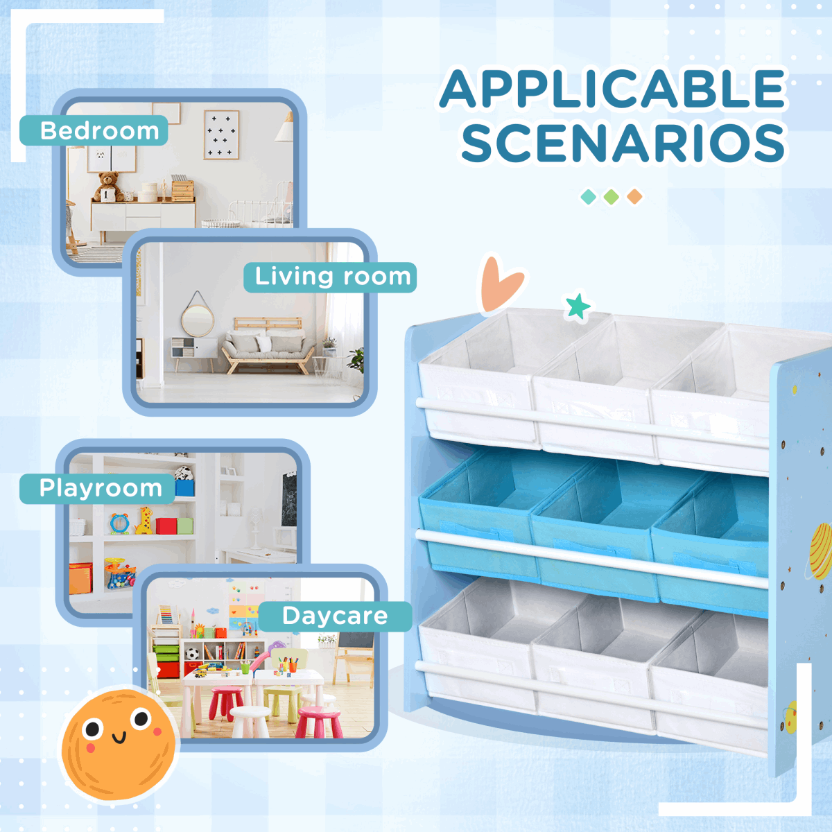 ZONEKIZ Storage Unit W/9 Removable Storage Baskets for Nursery Playroom - Blue