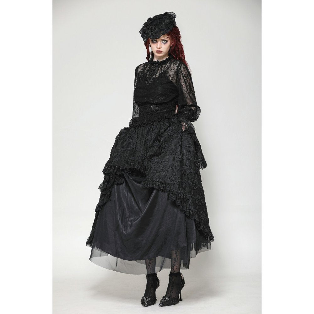 Dark in Love Aoife Black Hollow Lace Elastic Pleated Waist Eyelash Lace Cuff Top