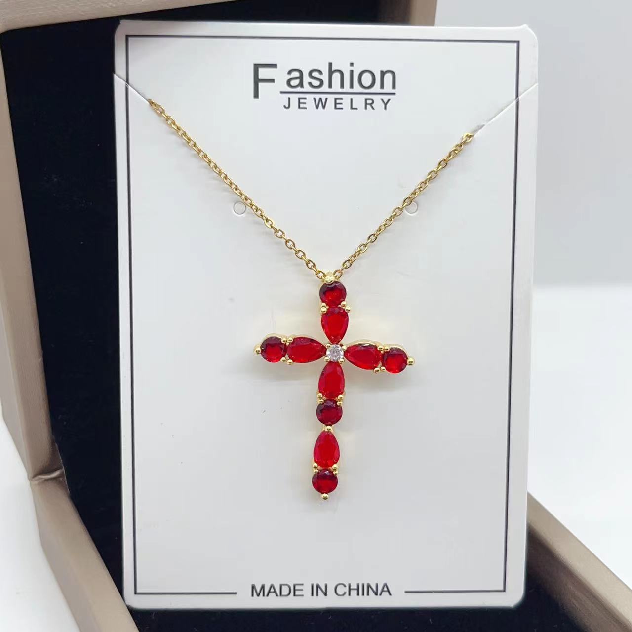 Zircon Water Drops Cross Necklace