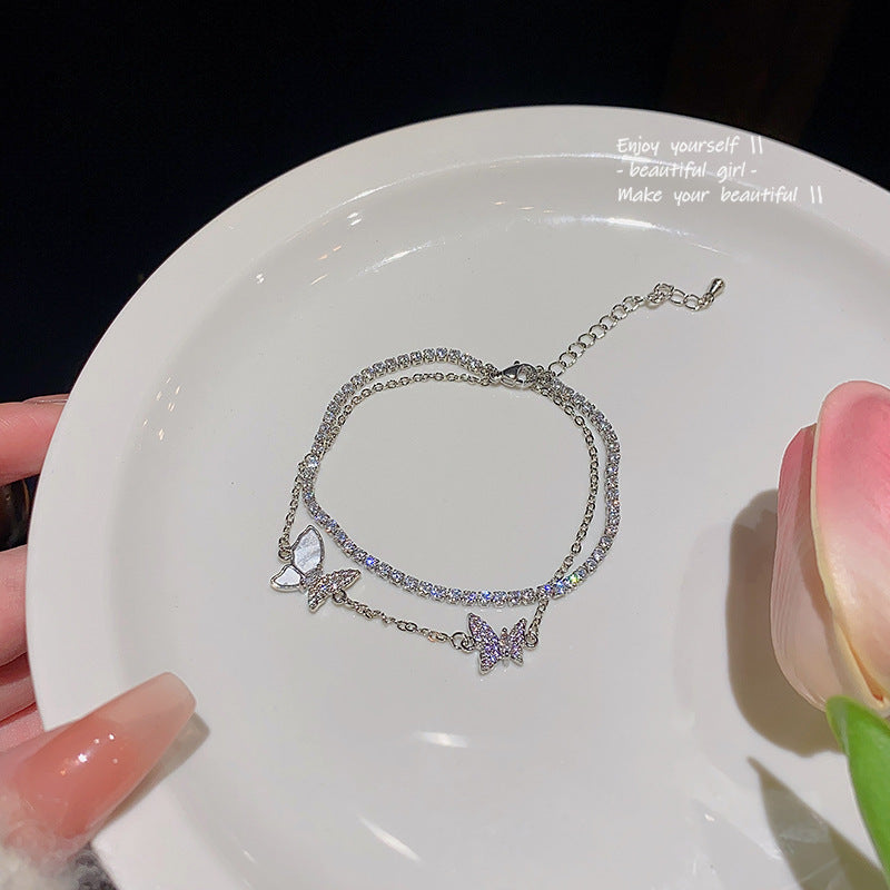 Zircon Butterfly Double Chain Bracelet