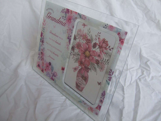 "Wonderful Grandma" Sentimental Floral Glass 6" x 4" (15x10cm) Portrait Photo Frame with Sentimental Verse