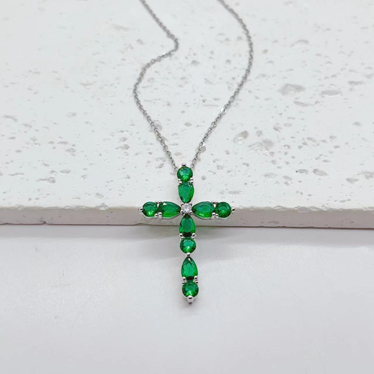 Zircon Water Drops Cross Necklace
