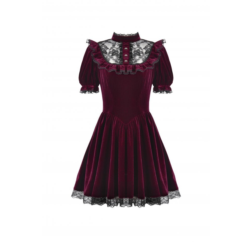 Dark in Love Ophelia Lace Collar Burgundy Velvet Goth Dress