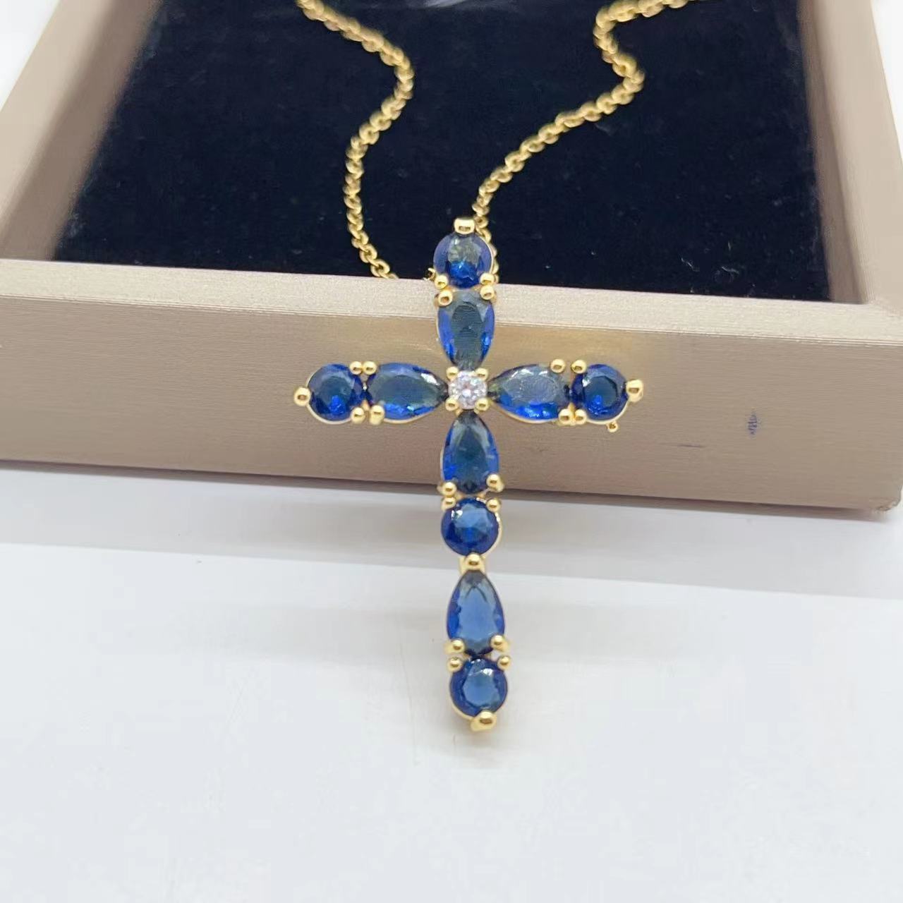 Zircon Water Drops Cross Necklace