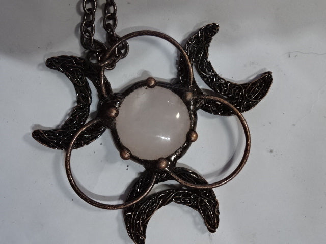 'Dark Spirit'  'Full Moon' Copper and Genuine Clear Quartz Statement Necklace