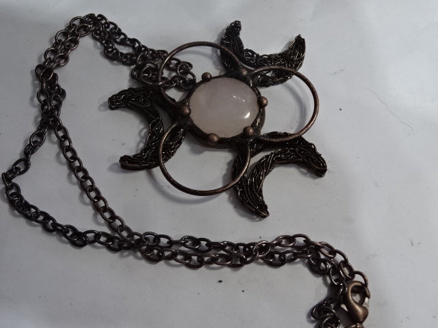 'Dark Spirit'  'Full Moon' Copper and Genuine Clear Quartz Statement Necklace