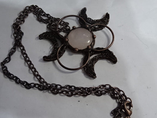 'Dark Spirit'  'Full Moon' Copper and Genuine Clear Quartz Statement Necklace