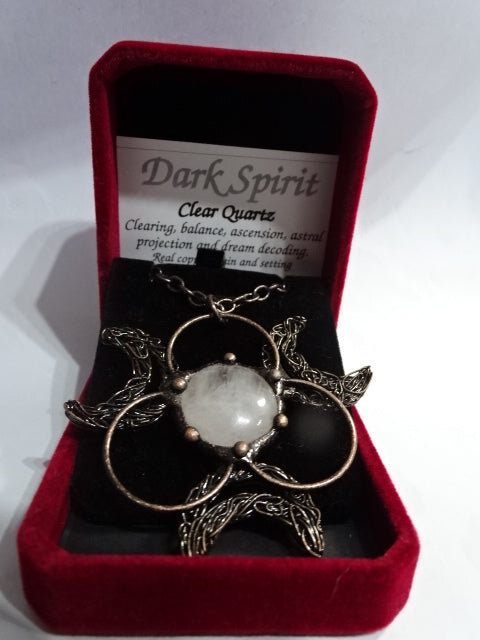 'Dark Spirit'  'Full Moon' Copper and Genuine Clear Quartz Statement Necklace