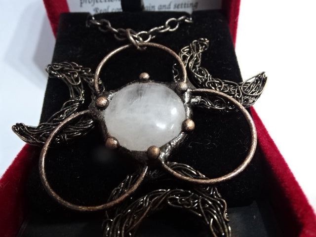 'Dark Spirit'  'Full Moon' Copper and Genuine Clear Quartz Statement Necklace