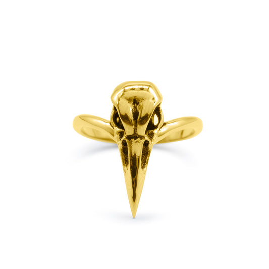 Gold Raven Bird Skull Ring