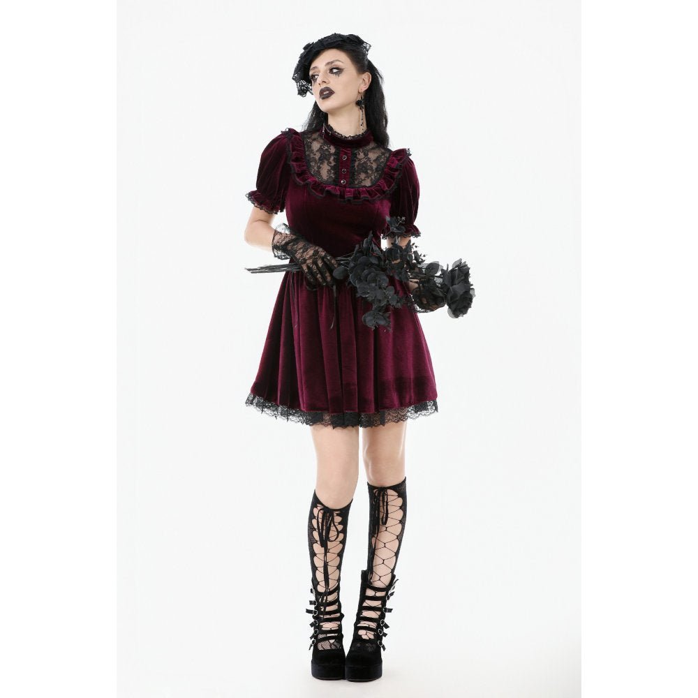 Dark in Love Ophelia Lace Collar Burgundy Velvet Goth Dress