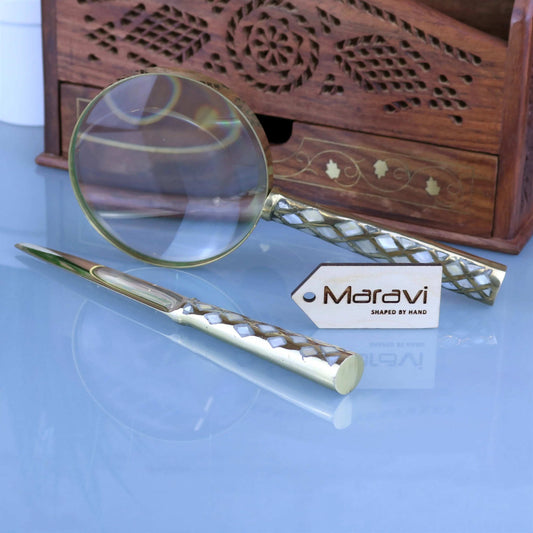 Zuari Brass Magnifying Glass and Letter Opener Set