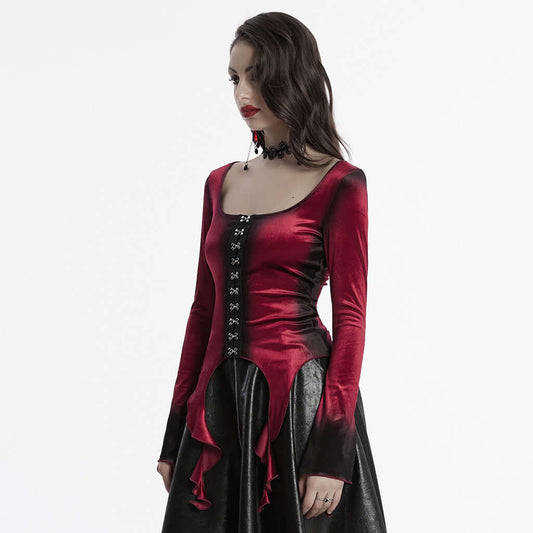 Punk Rave Leticia Burgundy Gradient Velvet Top with Feature Hooks and Eyes