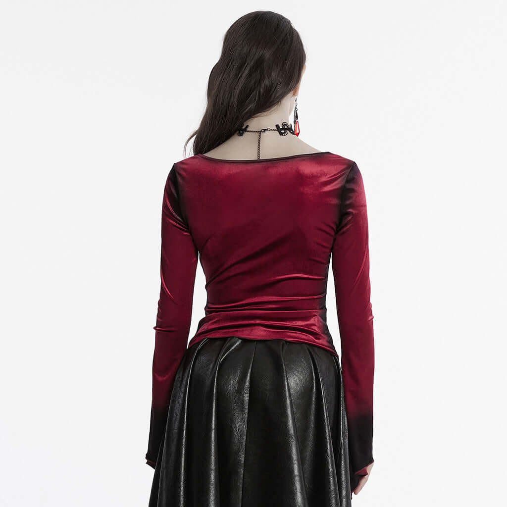 Punk Rave Leticia Burgundy Gradient Velvet Top with Feature Hooks and Eyes