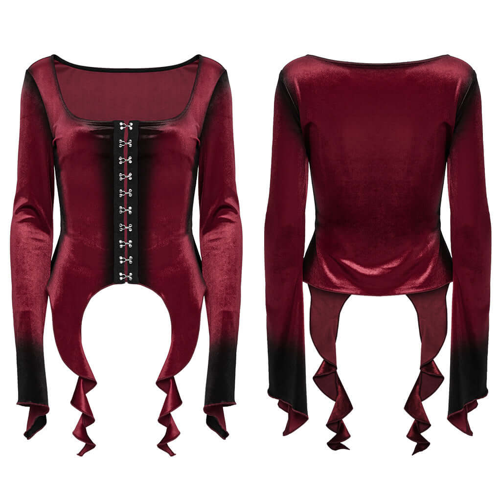 Punk Rave Leticia Burgundy Gradient Velvet Top with Feature Hooks and Eyes