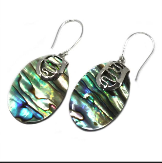 Shell & Silver Earrings - Teardrop Oval - Abalone