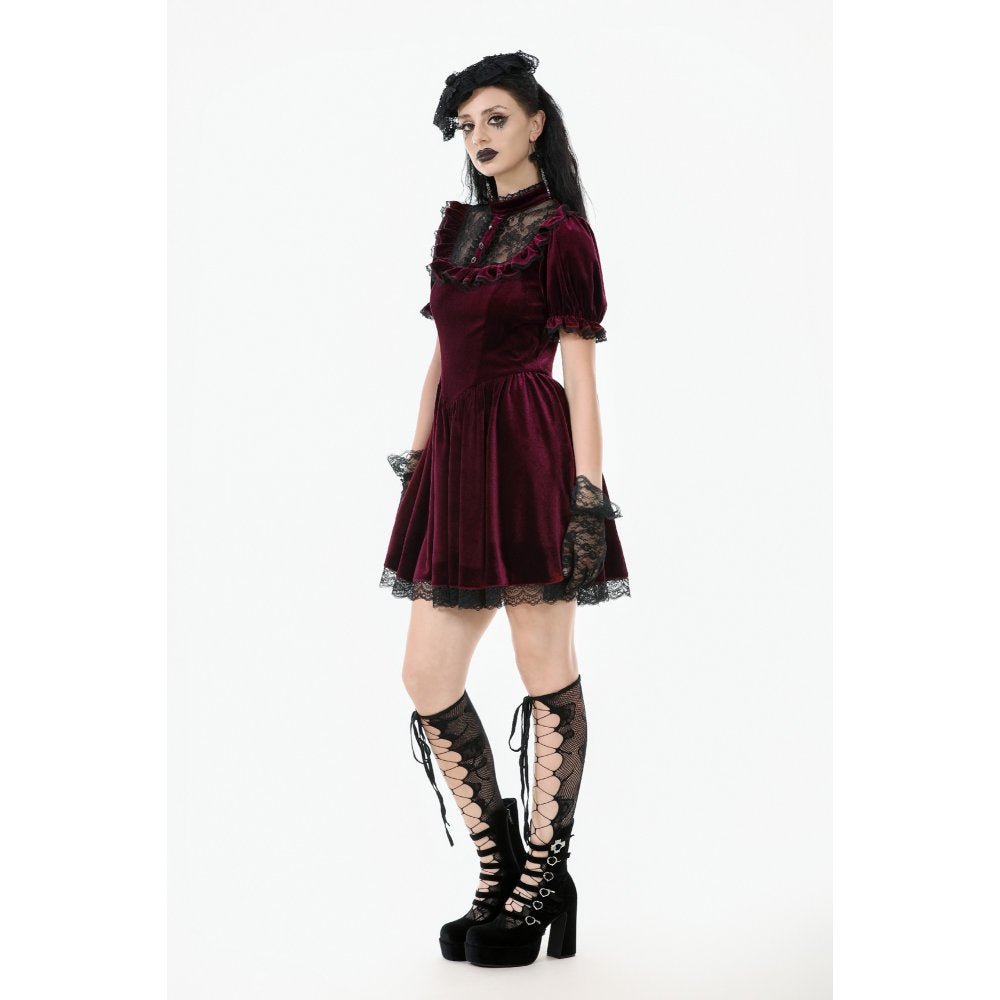 Dark in Love Ophelia Lace Collar Burgundy Velvet Goth Dress