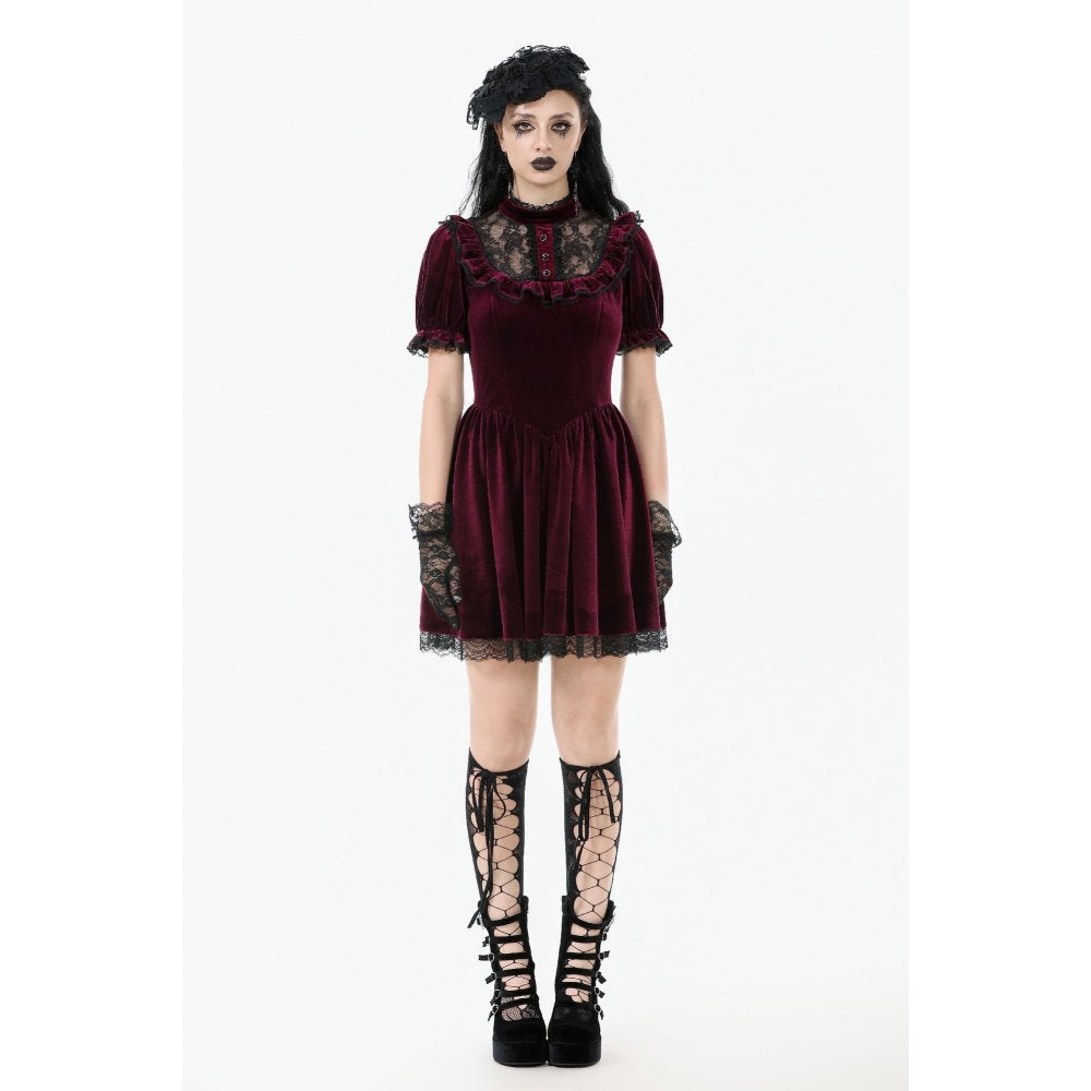 Dark in Love Ophelia Lace Collar Burgundy Velvet Goth Dress