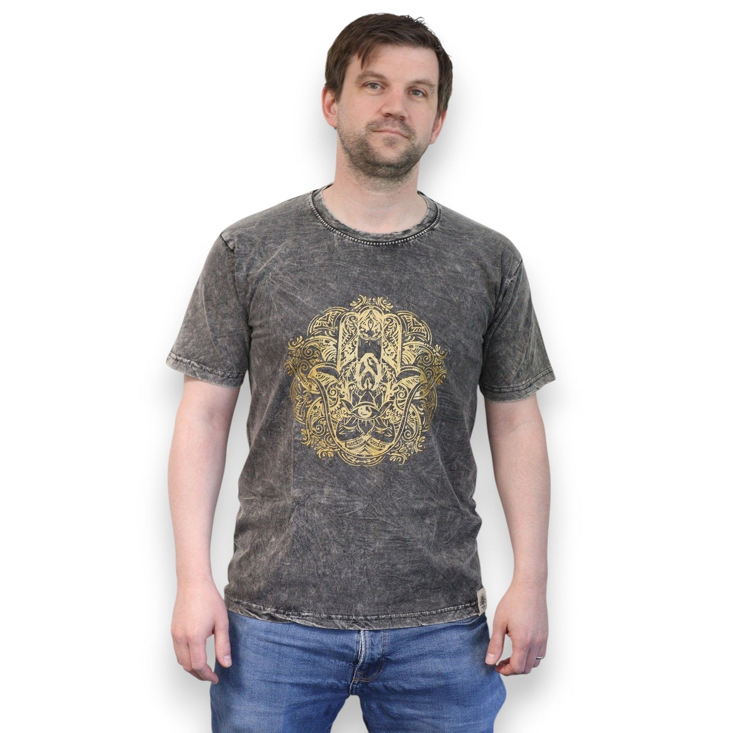 Small Stone Washed T-Shirt - Hamsa - Dark Grey