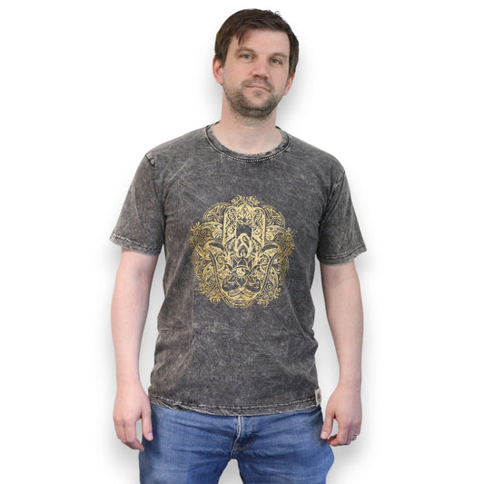 Small Stone Washed T-Shirt - Hamsa - Dark Grey