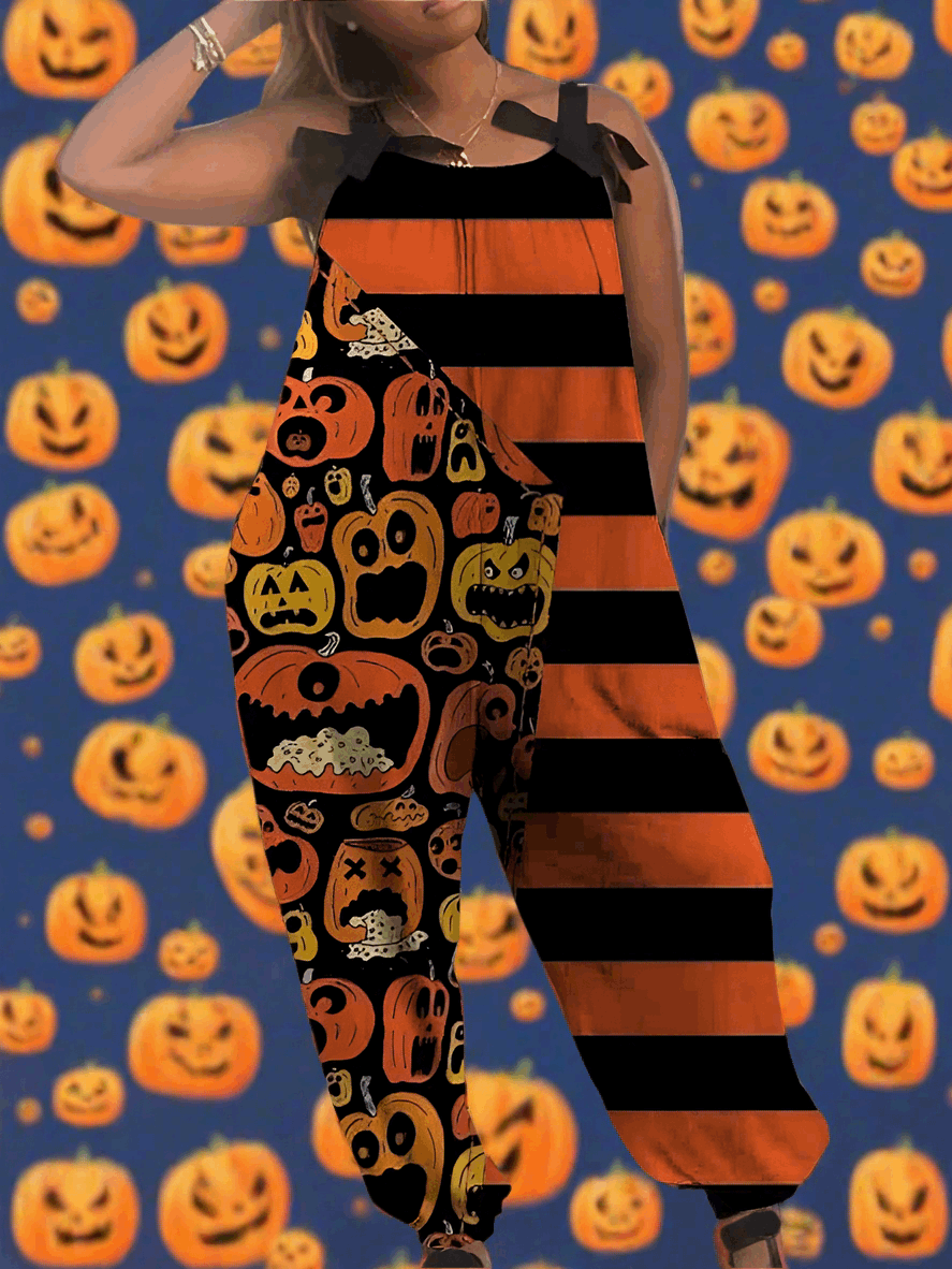 2.Women’s Gothic Skull Print Wide-Leg Jumpsuit