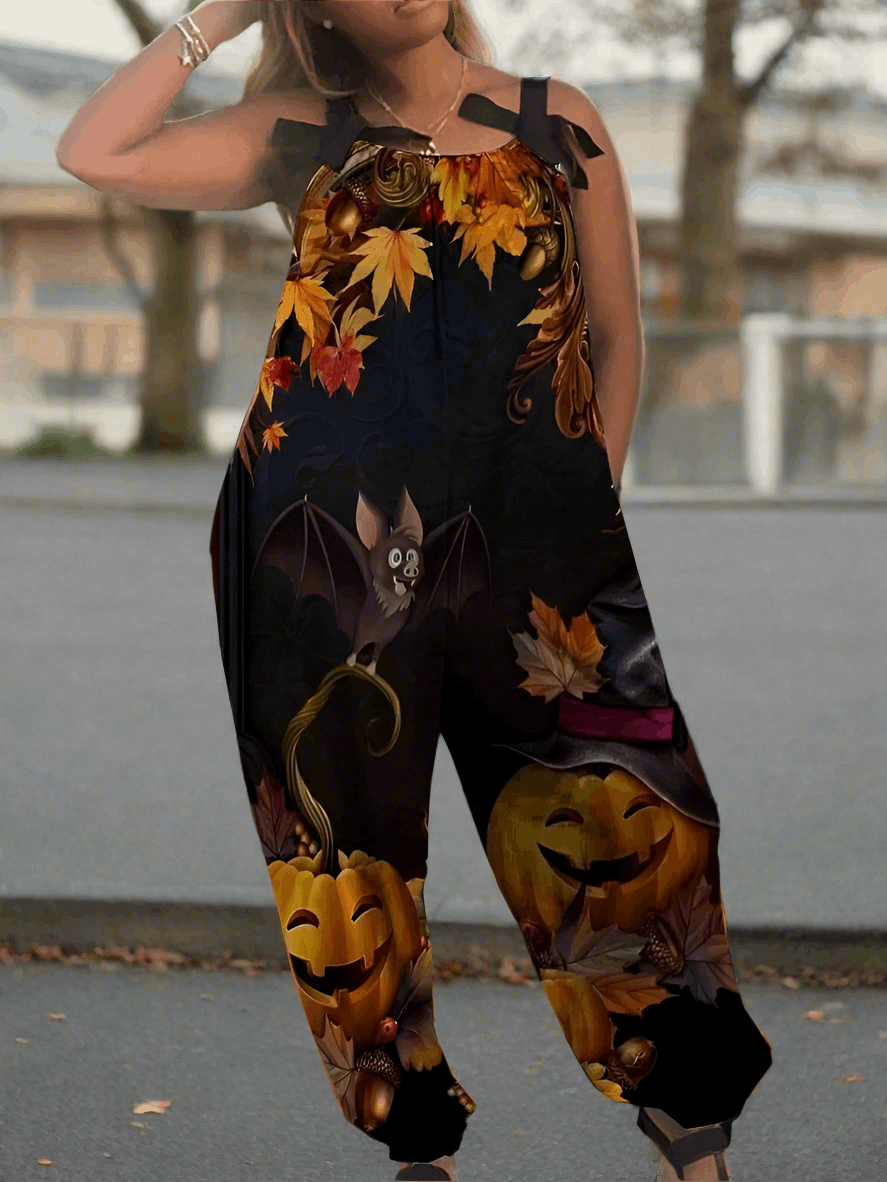 2.Women’s Gothic Skull Print Wide-Leg Jumpsuit