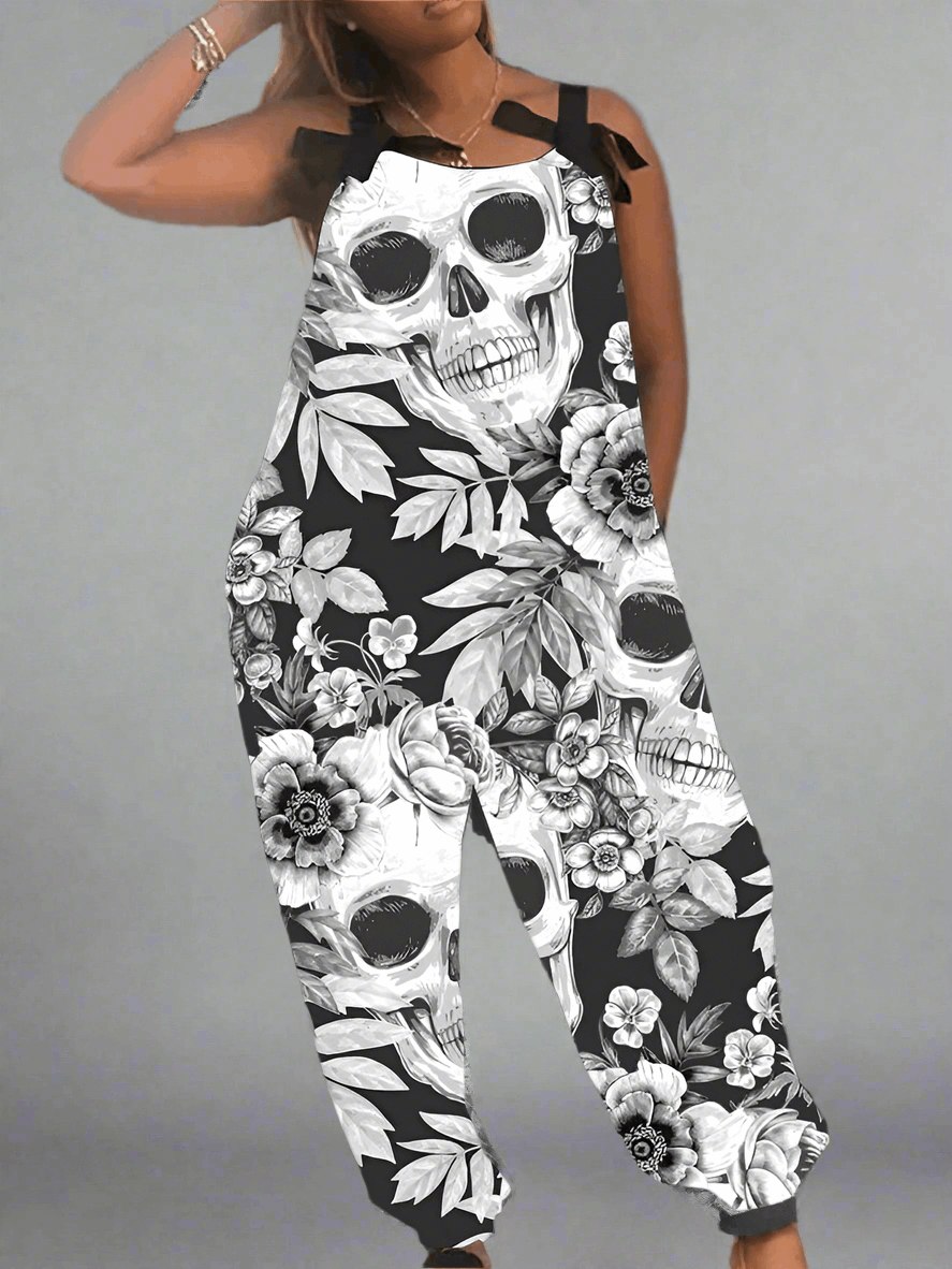 2.Women’s Gothic Skull Print Wide-Leg Jumpsuit