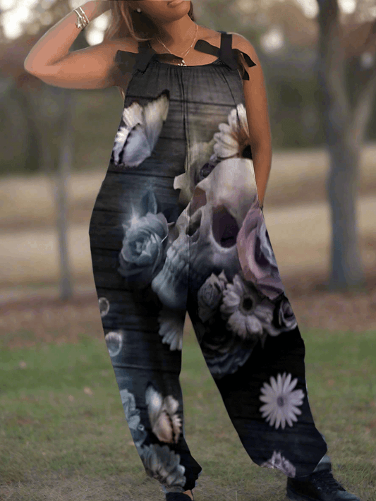 2.Women’s Gothic Skull Print Wide-Leg Jumpsuit